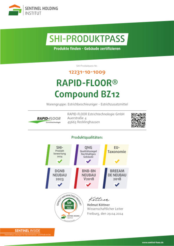 RAPID-FLOOR® Estrichtechnologie GmbH - SHI Produktpass RAPID_FLOOR Compound BZ12