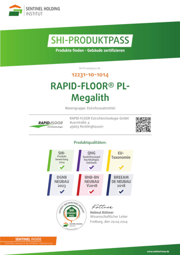 RAPID-FLOOR® Estrichtechnologie GmbH - SHI Produktpass RAPID_FLOOR PL_Megalith