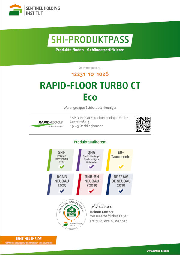 RAPID-FLOOR® Estrichtechnologie GmbH - SHI Produktpass RAPID_FLOOR TURBO CT Eco