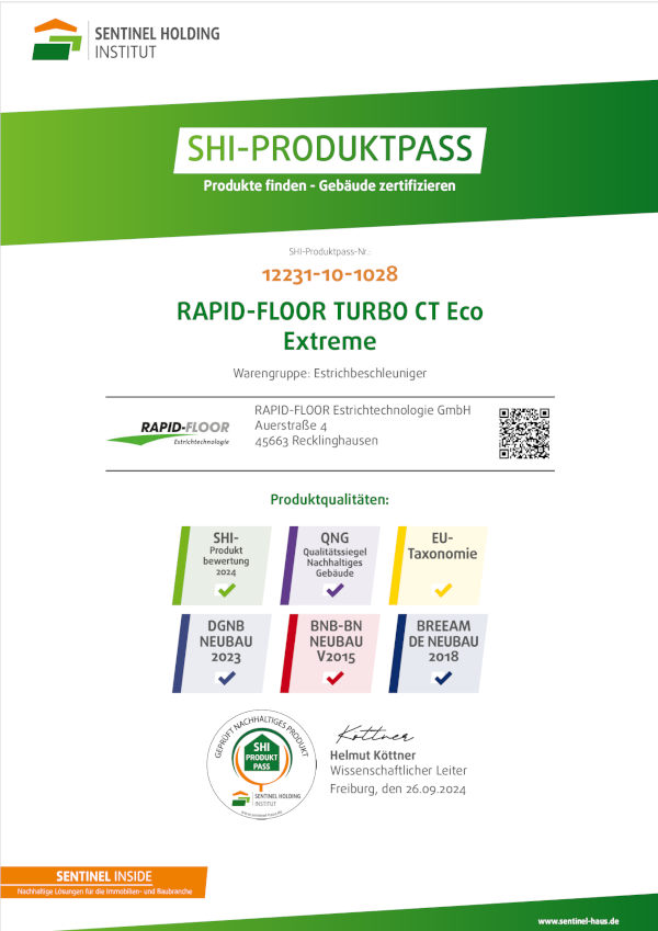 RAPID-FLOOR® Estrichtechnologie GmbH - SHI Produktpass RAPID_FLOOR TURBO CT Eco Extreme