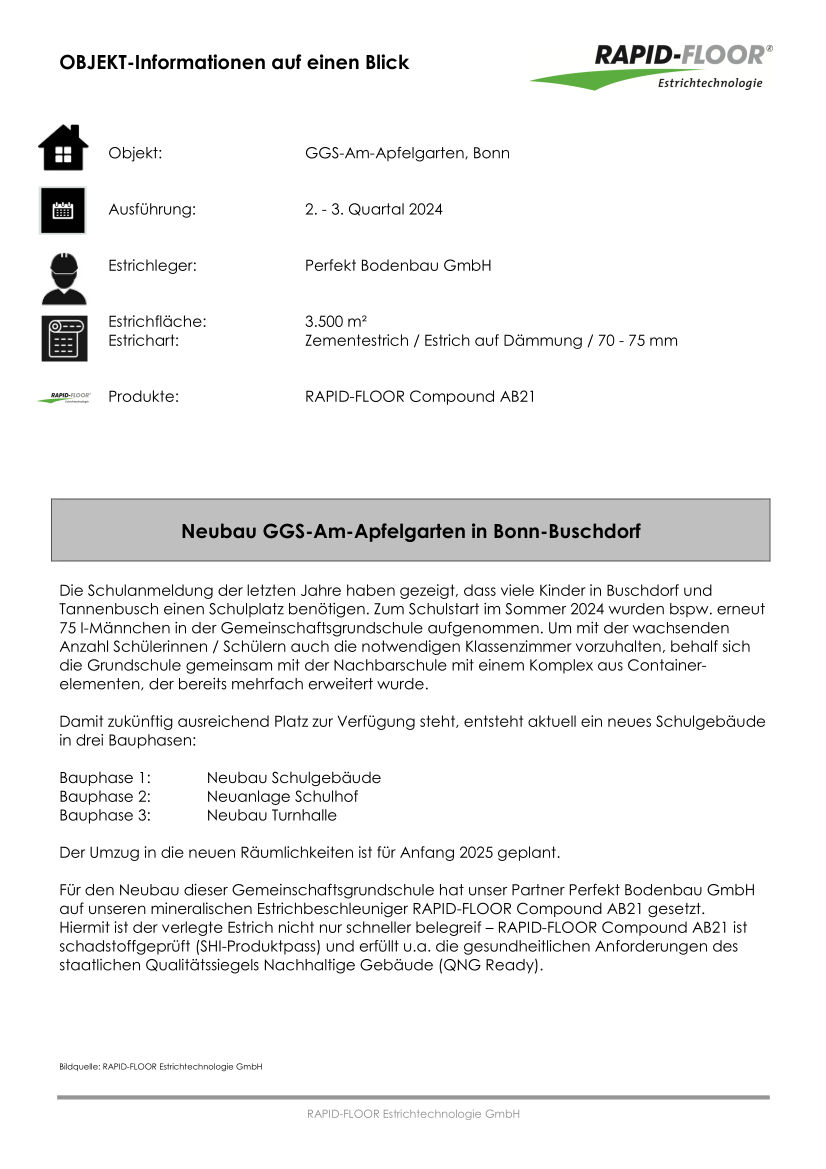 RAPID-FLOOR® Estrichtechnologie GmbH - Referenz Neubau Gemeinschaftsgrundschule in Bonn