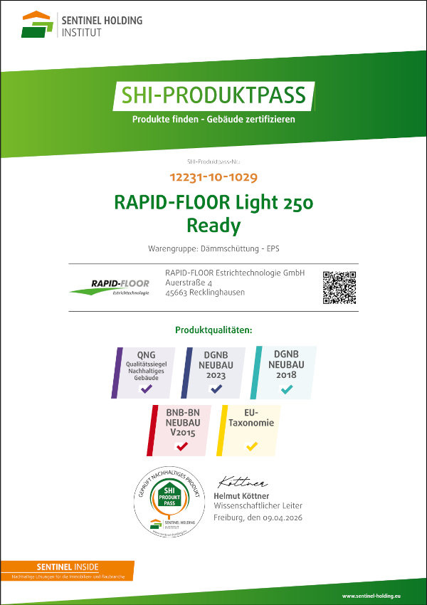 RAPID-FLOOR® Estrichtechnologie GmbH - SHI Produktpass RAPID_FLOOR Light 250 Ready