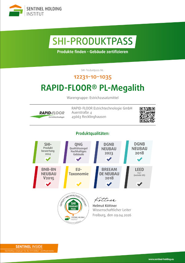 RAPID-FLOOR® Estrichtechnologie GmbH - SHI Produktpass RAPID_FLOOR PL_Megalith