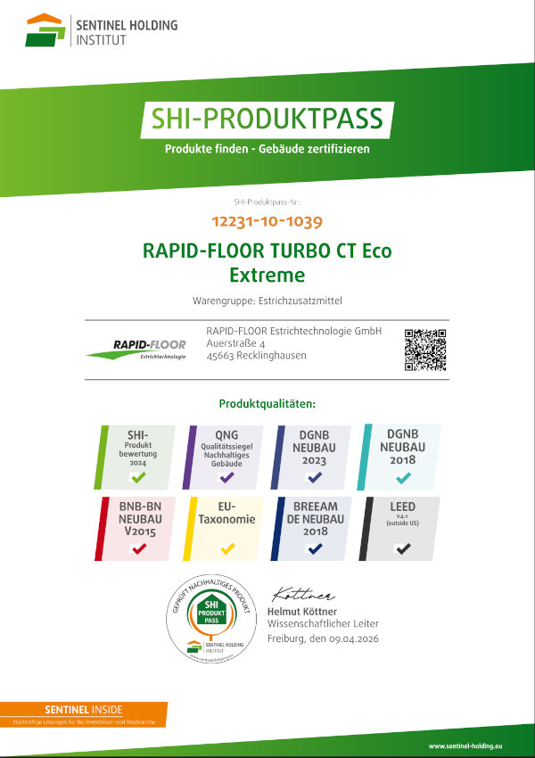 RAPID-FLOOR® Estrichtechnologie GmbH - SHI Produktpass RAPID_FLOOR TURBO CT Eco Extreme
